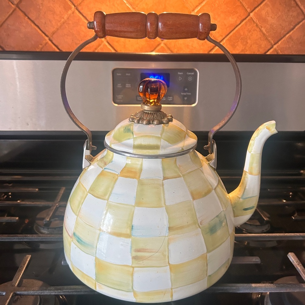 McKenzie Childs parchment Check large teapot